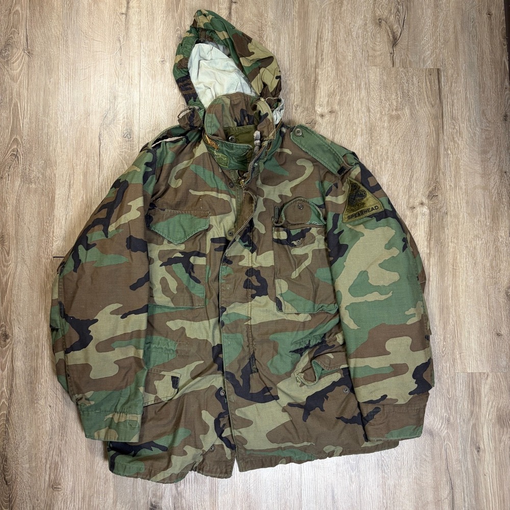 US Military M65 Field Jacket Mens Medium Coat Cold Weather Woodland Liner